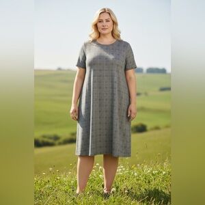 Reitmans, Plus Size Plaid Knee-Length Dress, 3X, Gray, Black